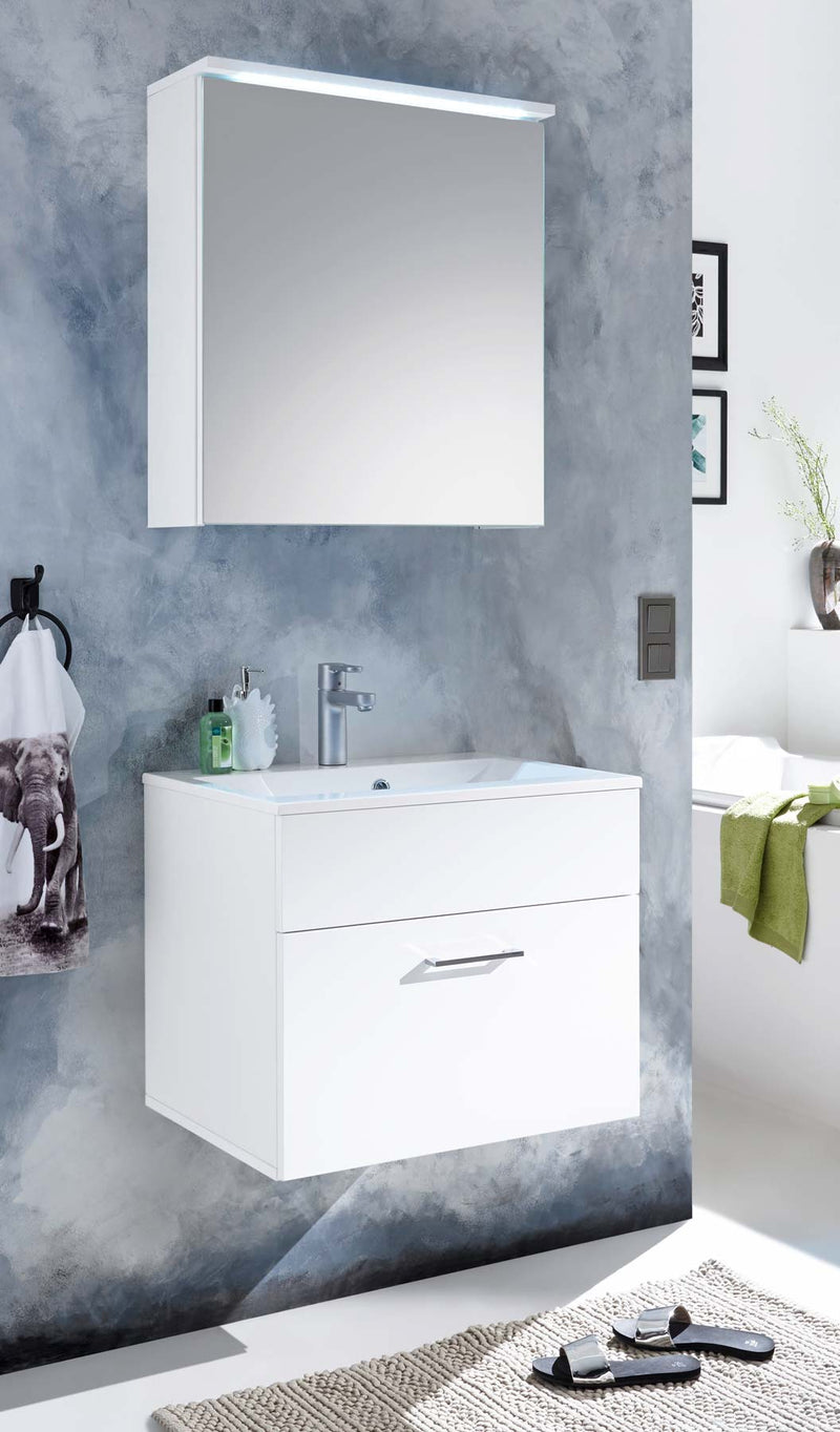 Badezimmer Kommode SPLASH 60 mit Waschbecken 2-tlg Set. Weiß