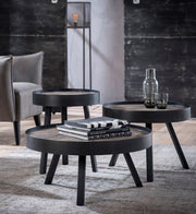 Beistelltisch TECA 45 runde Tischplatte Teak greywashed