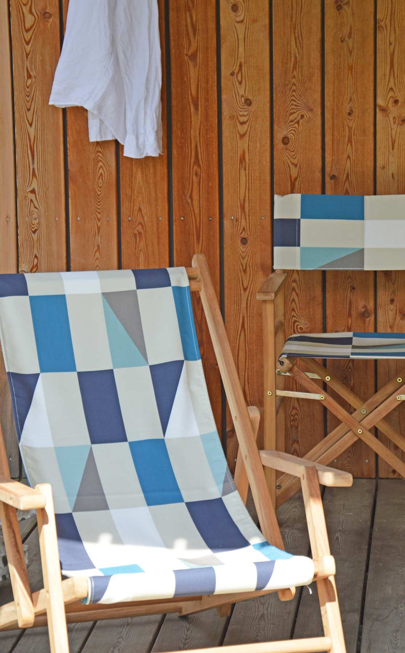 Liegestuhl Deckchair MAXX Bezug KARO Teakholz massiv Jan Kurtz