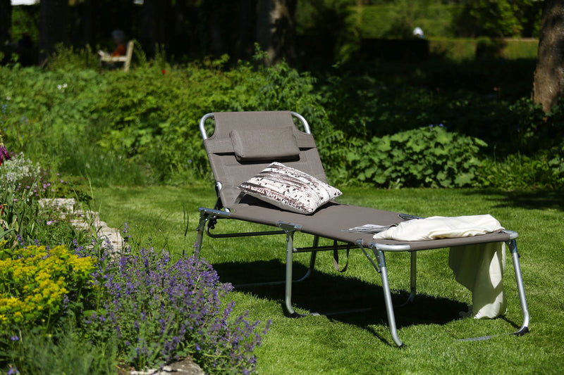 XXL Sonnenliege Dreibeinliege Gartenliege Grau gepolstert 