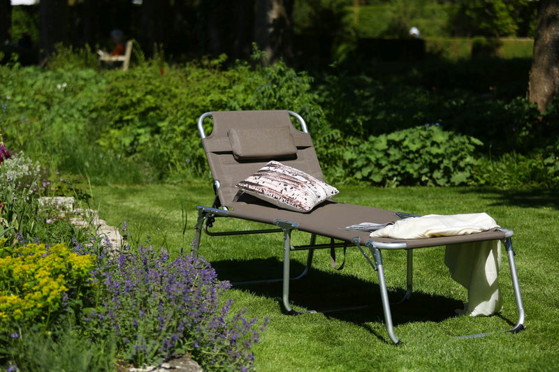 XXL Sonnenliege Dreibeinliege Gartenliege Taupe gepolstert 