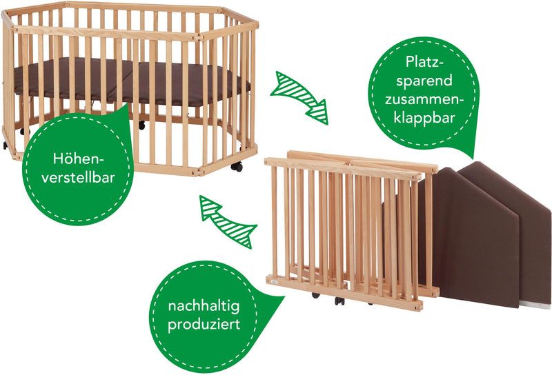 Faltbares Laufgitter Laufstall tiSsi® Buche natur 6-eckig