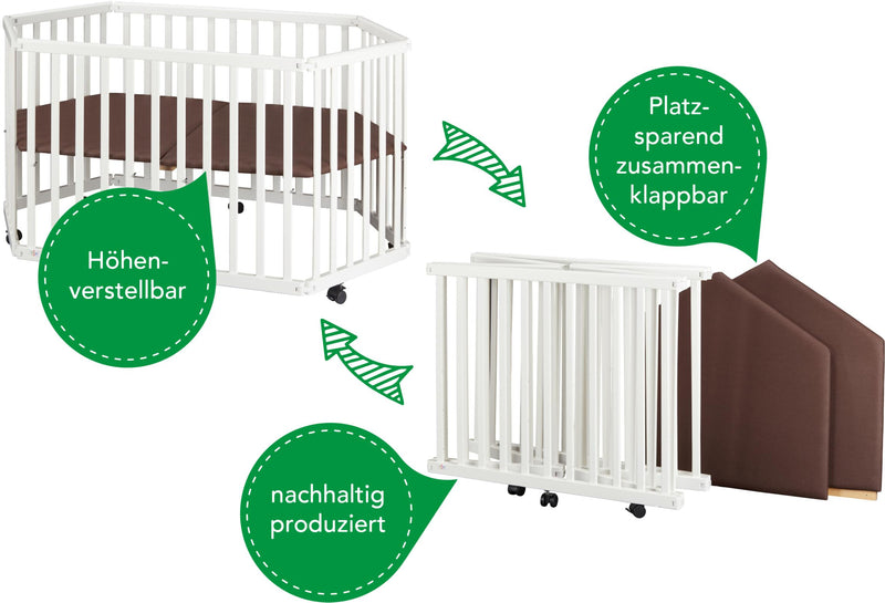 Faltbares Laufgitter Laufstall tiSsi® Buche weiß 6-eckig