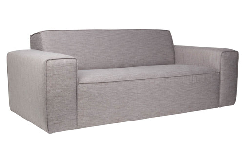 Gesamtansicht des Sofa Couch BOR GREY 2,5 Sitzer von ZUIVER mit gepolsterten Armlehnen und grauem Webstoff.