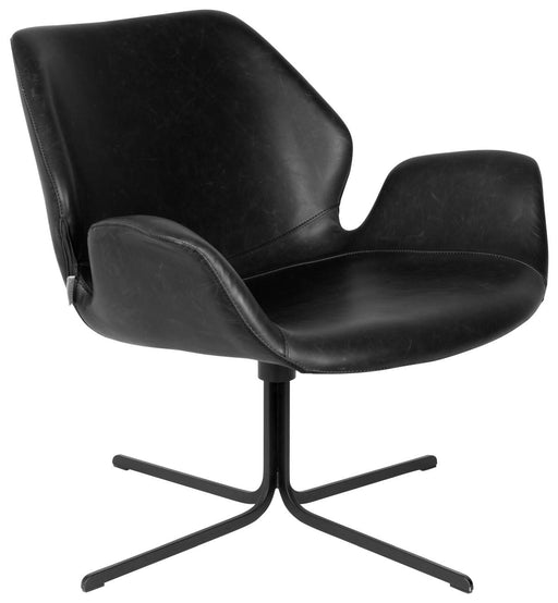 NIKKI ALL BLACK Lounge Sessel von ZUIVER in Schwarz mit geschwungener Rückenlehne und Metallsternfuß, Gesamtansicht.