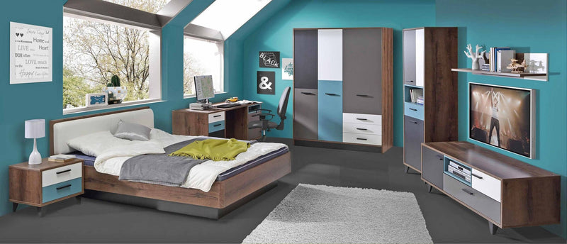 Jugendzimmer RAVEN Komplettset 7-teilig Schlammeiche Weiß Grün Grau