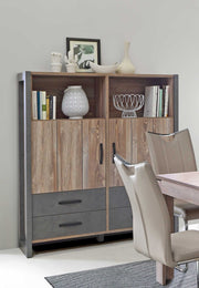 Highboard NOTE 2 Türen 4 Schubladen Optik Picea Kiefer und Betonoptik