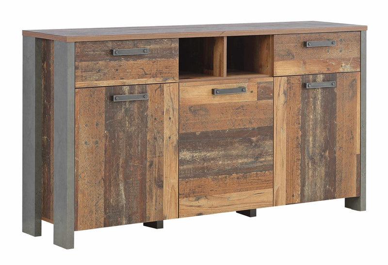 Sideboard CLIF 3 Türen 2 Schubladen Optik Old Wood Vintage von Forte