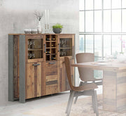 Highboard Vitrine CLIF 5-trg. Optik Old Wood Vintage von Forte