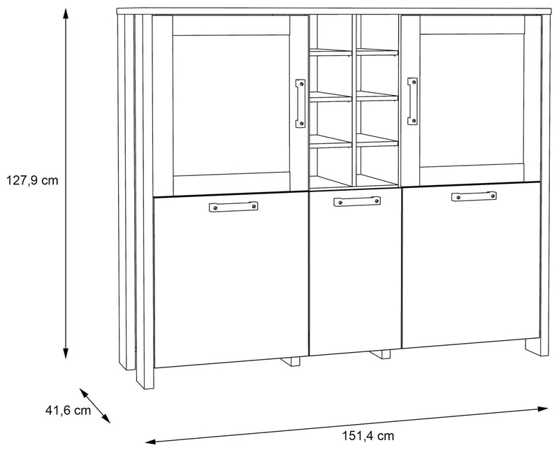 Highboard Vitrine CLIF 5-trg. Optik Old Wood Vintage von Forte