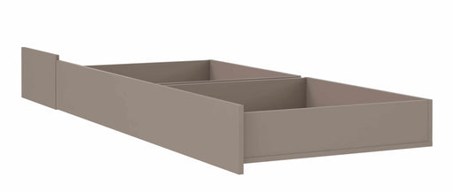 Schublade für Jugendbett MALAKKA 90 x 200 cm in Basalt-Optik mit Mitteltrennwand, Gesamtansicht von schräg oben.