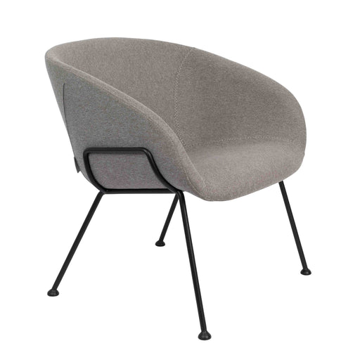 Lounge Sessel FESTON Filzoptik Grau mit gerundeter Rückenlehne und schwarzem Metallgestell in Gesamtansicht.