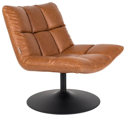 Lounge Sessel BAR VINTAGE BROWN mit cognacbraunem Kunstlederbezug und schwarzem Drehfuß, Gesamtansicht.