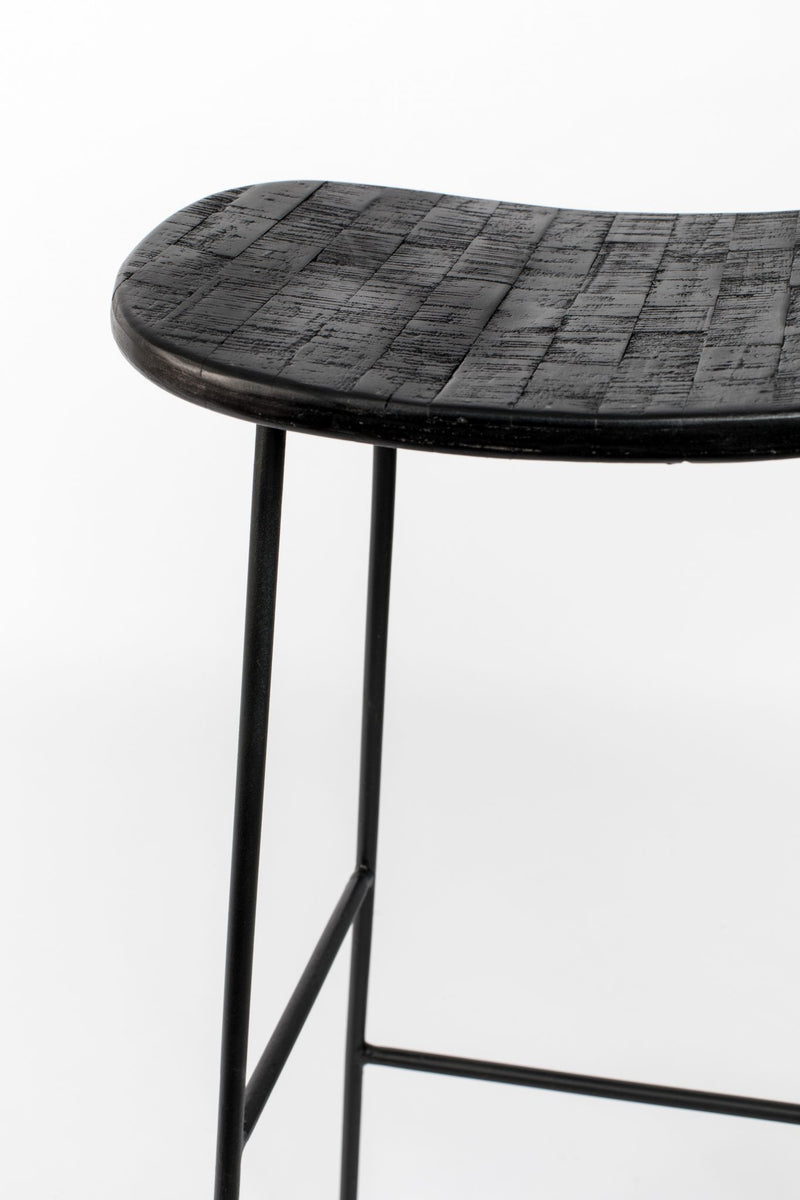 Barhocker TANGLE Schwarz - Metall und Teakholz