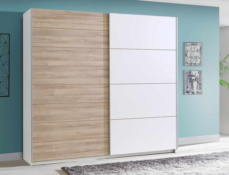 Schwebetürenschrank JAWA 200 cm Optik Bianco Eiche / Weiß von Forte