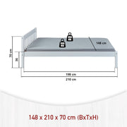 Technische Zeichnung des Bett VILMAR Futonbett 140 x 200 mit Seitenansicht, Maßangaben und Tragfähigkeit.