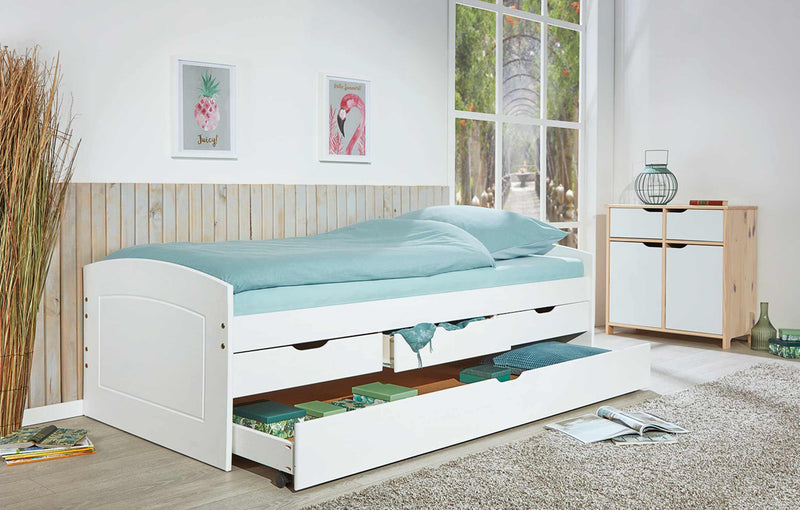 Kinderbett Funktionsbett RIEKA 90 x 200 weiß lackiert Kiefer massiv