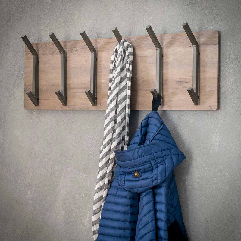 Wandgarderobe HOOK 60 mit 6 Doppelhaken Board in Eiche Optik