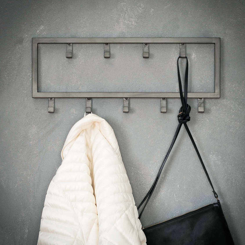 Hakenleiste JON mit 9 Haken Wandgarderobe im Dark-Silver-Finish
