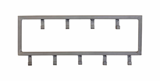 Hakenleiste JON mit 9 Haken, Dark-Silver-Finish, Gesamtansicht von vorne mit Metallrahmen und neun Haken.
