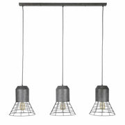 Pendelleuchte Hängeleuchte SHUTTLE mit 3 Schirmen Silber Antik Look
