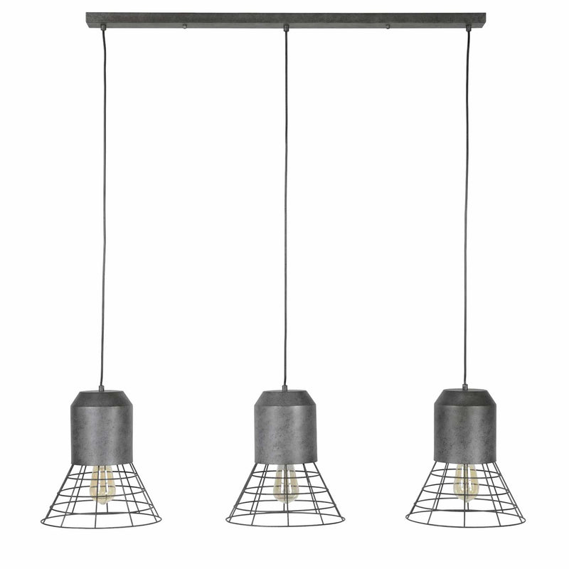 Pendelleuchte Hängeleuchte SHUTTLE mit 3 Schirmen Silber Antik Look