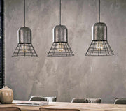 Pendelleuchte Hängeleuchte SHUTTLE mit 3 Schirmen Silber Antik Look