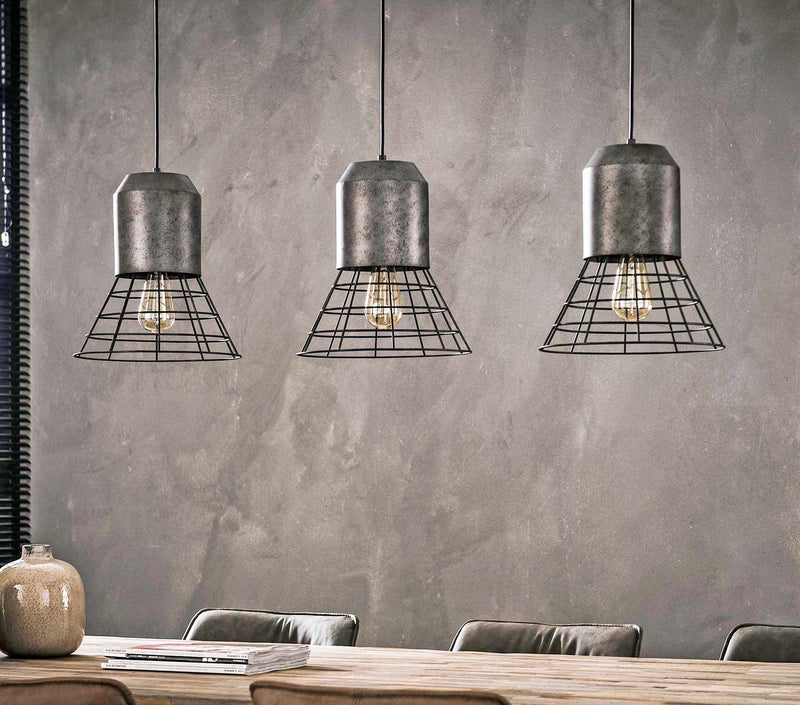Pendelleuchte Hängeleuchte SHUTTLE mit 3 Schirmen Silber Antik Look