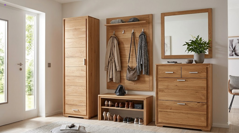 Garderoben Set Wildeiche Massivholz geölt, 5-teilig, Basel I-L