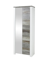 Garderobenschrank MATEO mit Spiegel - Weiß mit Driftwood Nachbildung