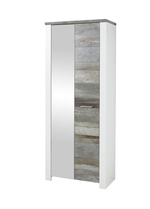 Garderobenschrank MATEO mit Spiegel - Weiß mit Driftwood Nachbildung