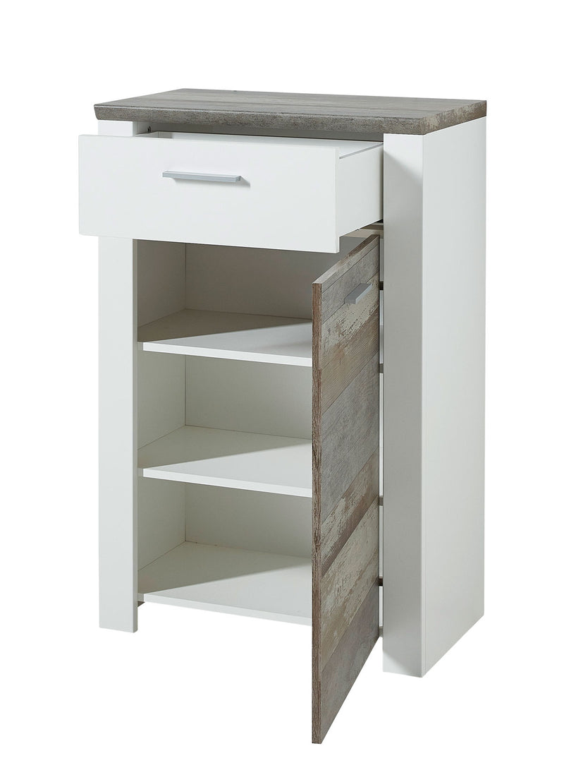 Schuhschrank MATEO 68 cm - Weiß mit Driftwood Nachbildung