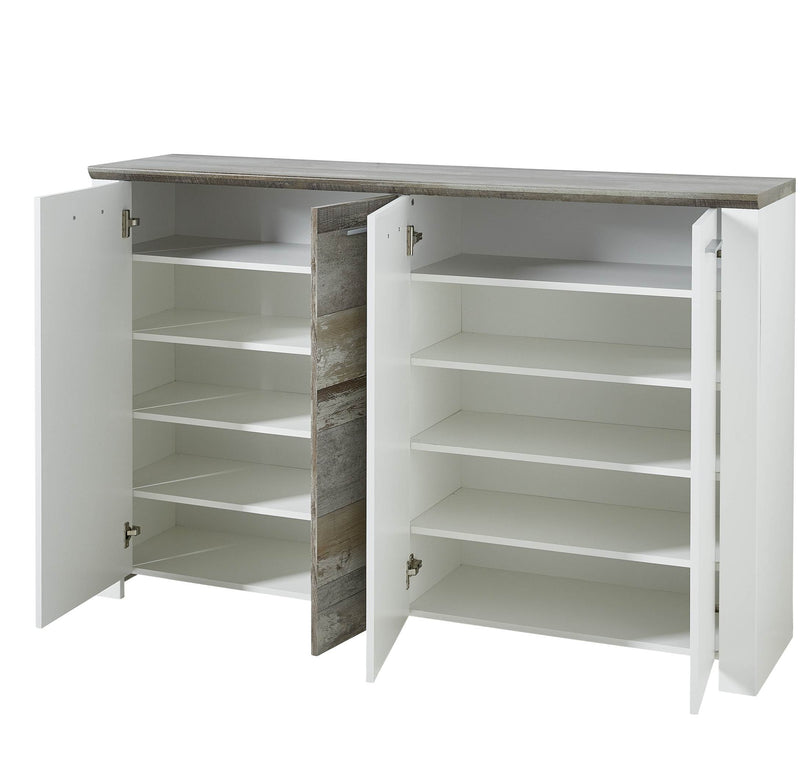 Schuhschrank MATEO 163 cm - Weiß mit Driftwood Nachbildung
