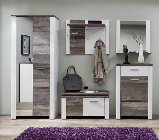 Garderobenset MATEO WD82 weiß Absetzung Driftwood Nachbildung