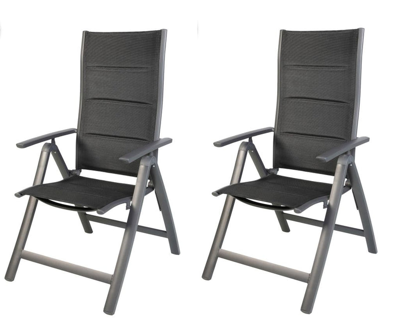 2 Stück Gartensessel Comfort 6-fach verstellbar gepolstert schwarz 