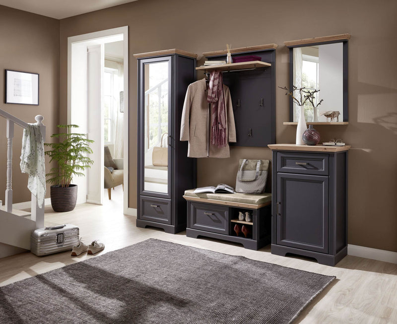 Dielenschrank JASMIN mit Spiegel Farbe Graphit Absetzung Artisan Eiche