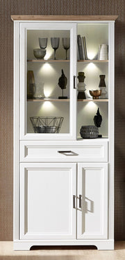 Vitrine JASMIN 2-türig - Landhausstil Pinie weiß mit Beleuchtung
