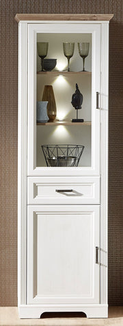 Vitrine JASMIN 1-türig - Landhausstil Pinie weiß mit Beleuchtung