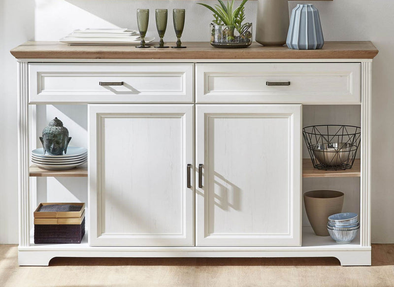 Sideboard JASMIN Pinie weiß Nachbildung mit offenen Fächern