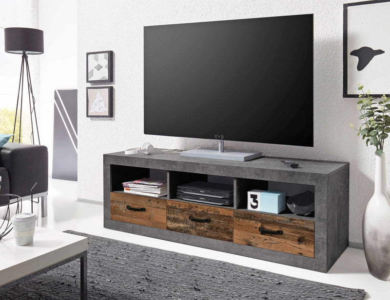 Lowboard INDIANA mit 3 Schubladen Old Wood Optik und Beton