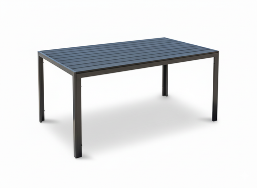 Gartentisch Comfort 150 x 90 cm mit schwarzer Nonwood-Platte und Aluminium-Gestell in Gesamtansicht.