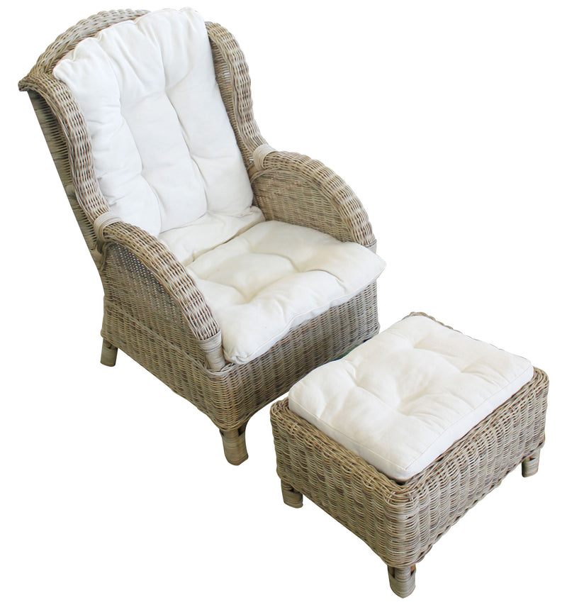 Relax Rattan Ohrensessel CONSUL mit Fußhocker und Polster