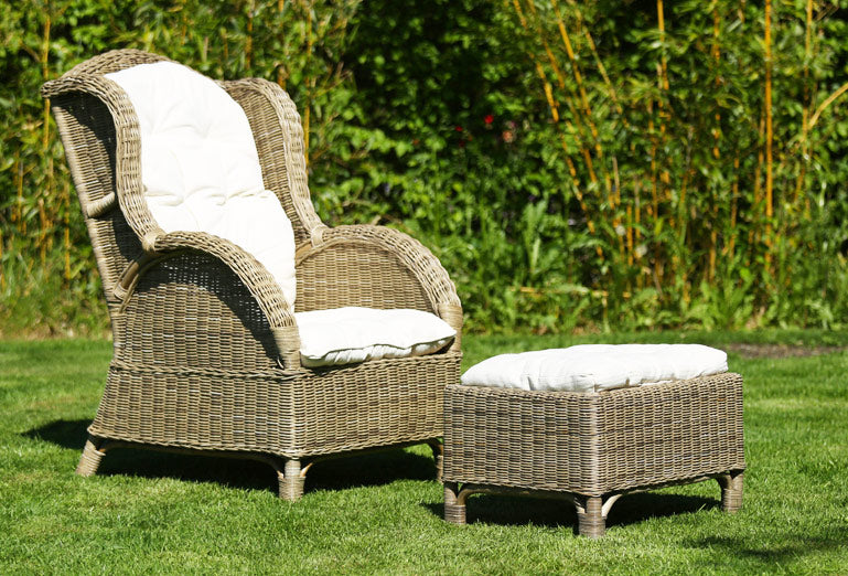 Relax Rattan Ohrensessel CONSUL mit Fußhocker und Polster