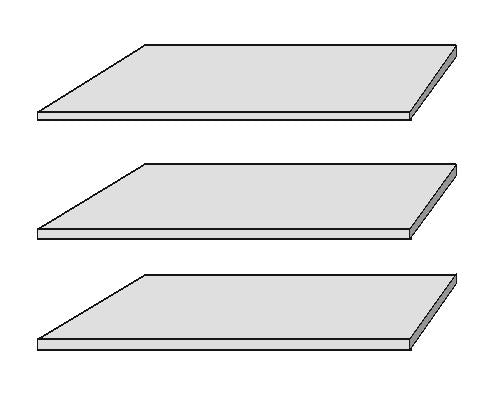 Technische Zeichnung der drei horizontalen Einlegeböden des Einlegeböden 3er-Set schmal in Aufsicht.