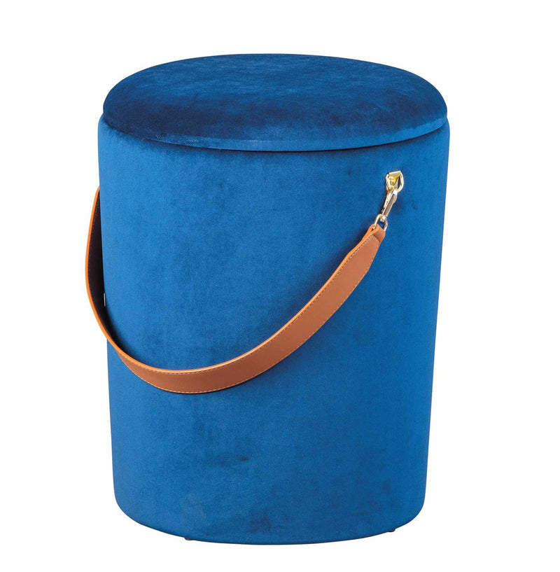 Polsterhocker PAPUA Samtbezug Blau Hocker mit Stauraum