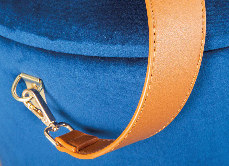 Polsterhocker PAPUA Samtbezug Blau Hocker mit Stauraum
