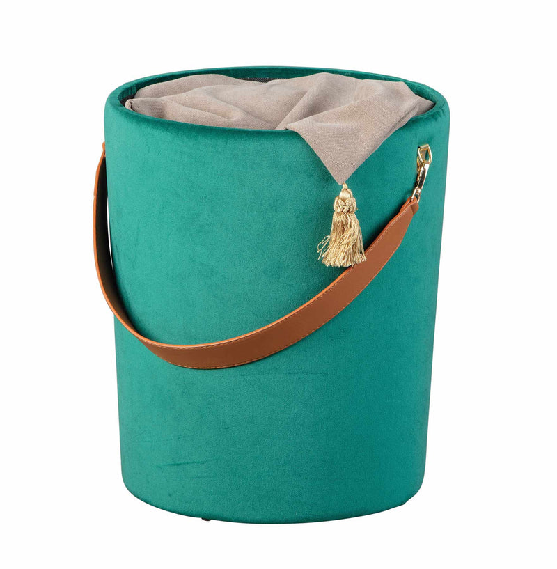 Hocker PAPUA Polsterhocker mit Samtbezug in Grün und viel Stauraum