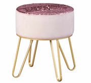Polsterhocker Hocker BELIZE mit Samt und Wendepailletten in Rosa