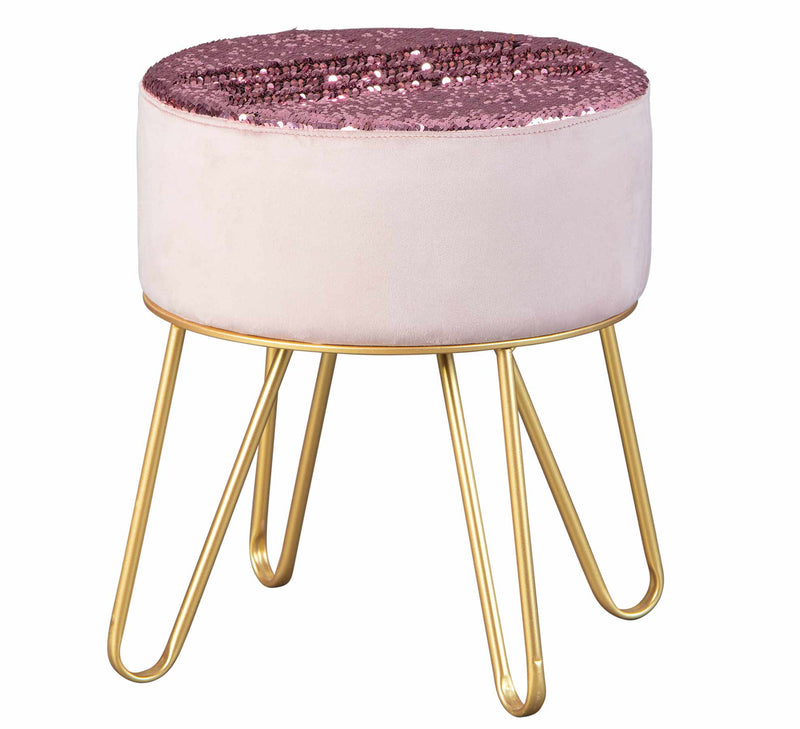 Polsterhocker Hocker BELIZE mit Samt und Wendepailletten in Rosa