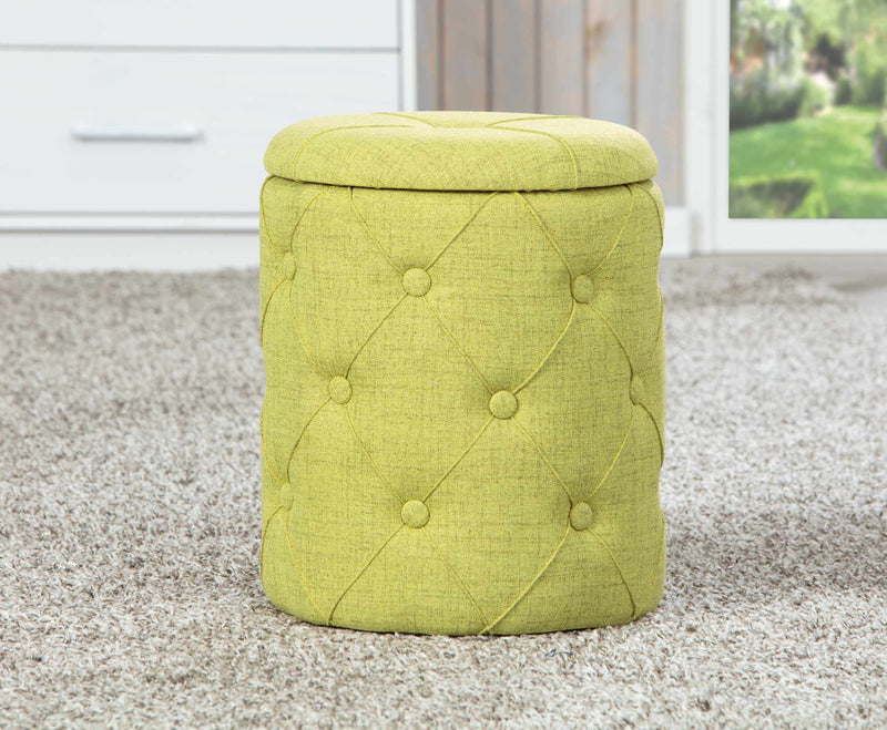 Hocker YAPAK Polsterhocker mit Stoffbezug in Grün und Knopfheftung